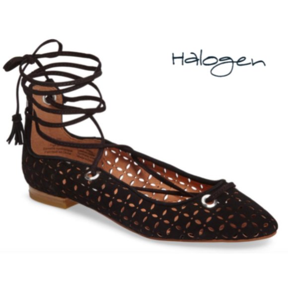 Halogen Nella Ghillie Black Ballet Women's Flats - Picture 2 of 9